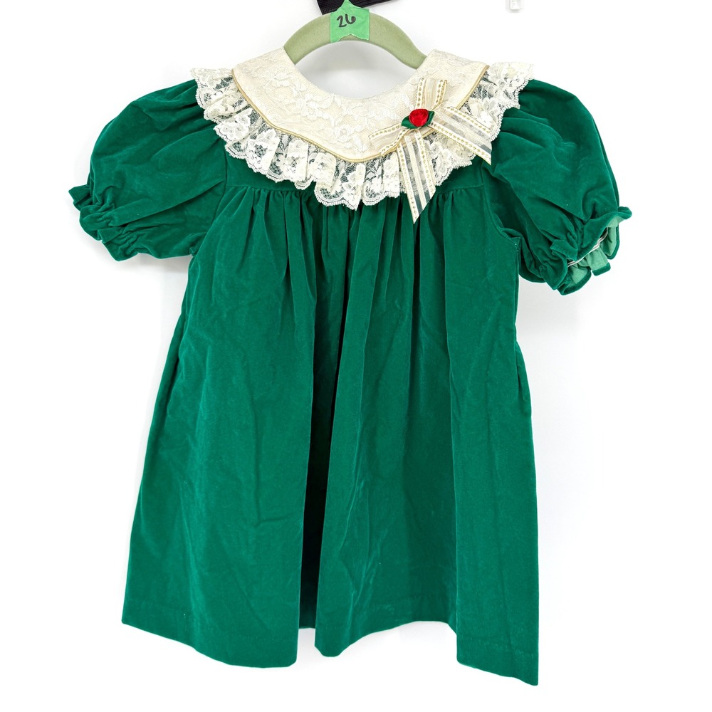 VTG Bryan & Co Toddler‎ Girl 4T Velvet Dress Lace Collar Holiday Party Christmas